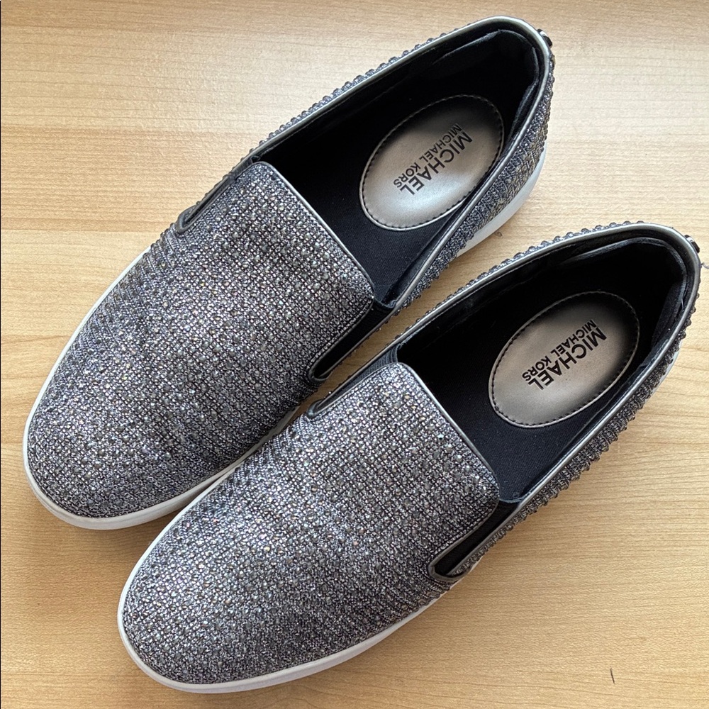 Michael Kors Silver Rhinestone Slip on Loafers Size 9.5